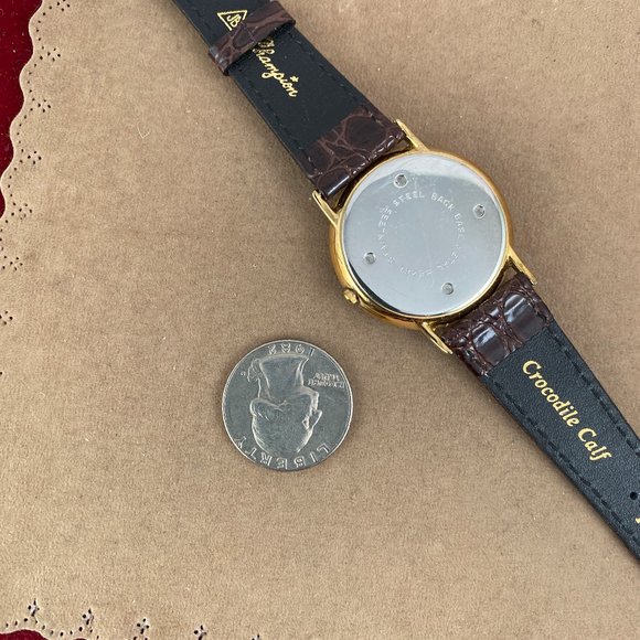 Vintage JB Champion Gold High Dome Crystal Watch  Diamond Date  Brown Strap - Picture 6 of 6